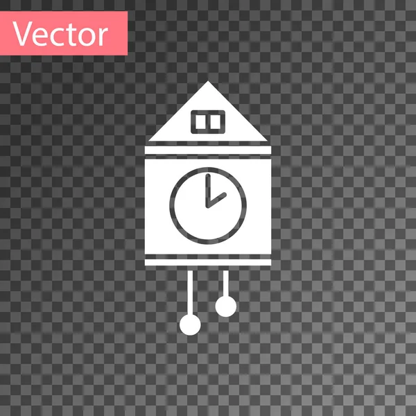 Blanco Retro icono de reloj de pared aislado sobre fondo transparente. Signo del reloj de cuco. Reloj de péndulo antiguo. Ilustración vectorial — Vector de stock