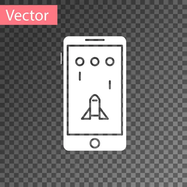 Weißes Smartphone und das Spielen im Spielsymbol isoliert auf transparentem Hintergrund. Mobile Gaming Konzept. Vektorillustration — Stockvektor