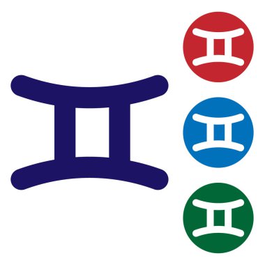 Mavi Gemini burç simgesi beyaz arka planda izole edildi. Astrolojik yıldız falı koleksiyonu. Renk simgelerini daire düğmelerine ayır. Vektör İllüstrasyonu