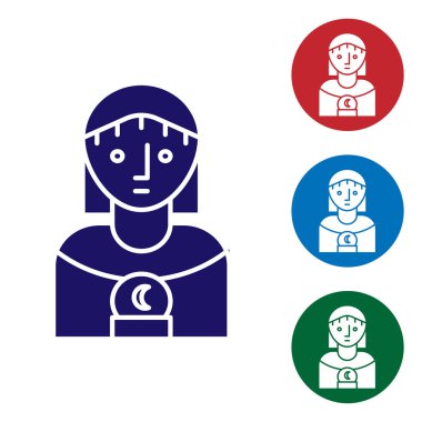 Mavi Astroloji kadın ikonu beyaz arka planda izole edildi. Renk simgelerini daire düğmelerine ayır. Vektör İllüstrasyonu