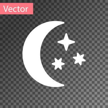 Beyaz ay ve yıldız simgesi şeffaf arka planda izole. Vektör Illustration