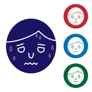 Beyaz arka planda aşırı terleme ikonu olan mavi adam. Renk simgelerini daire düğmelerine ayır. Vektör İllüstrasyonu