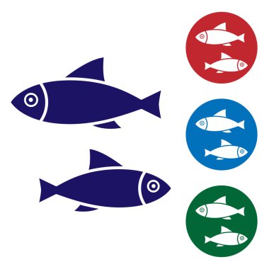 Mavi Balık simgesi beyaz arkaplanda izole edildi. Renk simgelerini daire düğmelerine ayır. Vektör İllüstrasyonu