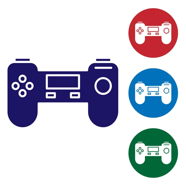 Blue Gamepad значок изолирован на белом фоне. Игровой контроллер. Установите цвет в пуговицах круга. Векторная миграция — стоковый вектор