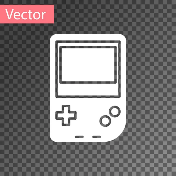 Ícone de console de videogame portátil branco isolado em fundo transparente. Sinal do Gamepad. Conceito de jogo. Ilustração vetorial — Vetor de Stock