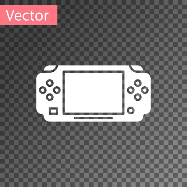 Icono de consola de videojuegos portátil blanco aislado sobre fondo transparente. Señal de mando. Concepto de juego. Ilustración vectorial — Vector de stock