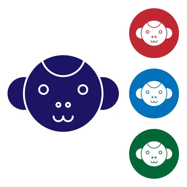 Modrá opice zvěrokruh ikona izolované na bílém pozadí. Astrologická sbírka horoskopů. Nastavit barevné ikony v kruhových tlačítcích. Vektorová ilustrace — Stockový vektor