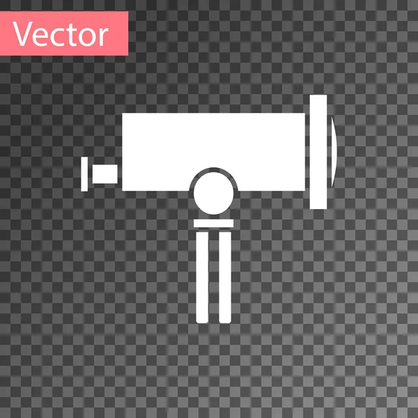 Weißes Teleskopsymbol isoliert auf transparentem Hintergrund. wissenschaftliches Werkzeug. Bildung und Astronomie-Element, Spione und Studiensterne. Vektorillustration — Stockvektor