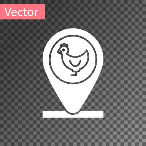 Weiße Hühnerfarm und Standort-Symbol isoliert auf transparentem Hintergrund. Vektorillustration — Stockvektor