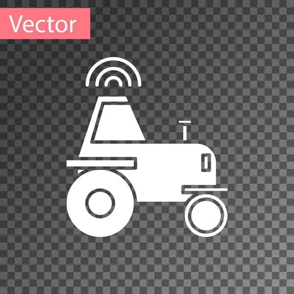 White Self Driving wireless tractor on a smart farm icon isolated on transparent background. Умное сельское хозяйство реализует элемент. Векторная миграция — стоковый вектор