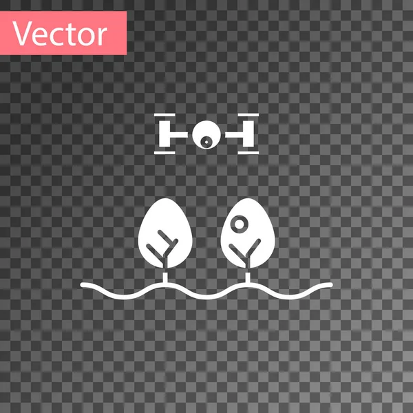 Granja White Smart con control de drones e icono de árbol aislado sobre fondo transparente. Tecnología de innovación para la empresa agrícola. Ilustración vectorial — Vector de stock