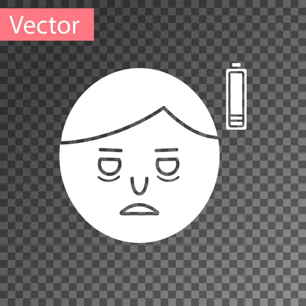 Icono de fatiga blanca aislado sobre fondo transparente. No hay energía. Síntoma de estrés. Espacio negativo. Ilustración vectorial — Vector de stock