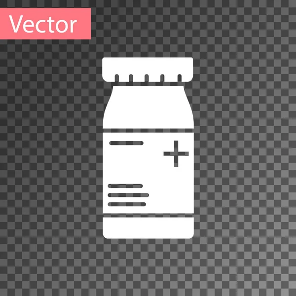 Weiße Medizinflasche und Pillen-Symbol isoliert auf transparentem Hintergrund. Flaschentabletten-Schild. Apothekendesign. Vektorillustration — Stockvektor