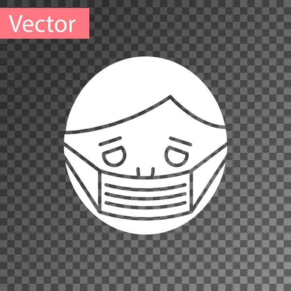 Cara de hombre blanco en un icono de máscara protectora médica aislado sobre fondo transparente. Cuarentena. Ilustración vectorial — Vector de stock