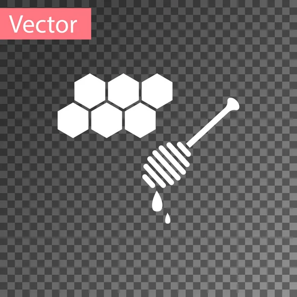 Weiße Wabe mit Honigwagen-Aufkleber isoliert auf transparentem Hintergrund. Honiglöffel. Honigzellen-Symbol. süße natürliche Nahrung. Vektorillustration — Stockvektor