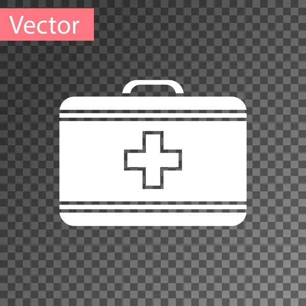 Icono del kit de primeros auxilios blanco aislado sobre fondo transparente. Caja médica con cruz. Equipo médico para emergencias. Concepto de salud. Ilustración vectorial — Vector de stock