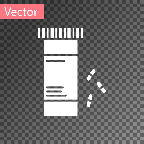 Flacon de médecine blanche et icône de pilules isolé sur fond transparent. Signe de pilule. Conception de pharmacie. Illustration vectorielle — Image vectorielle