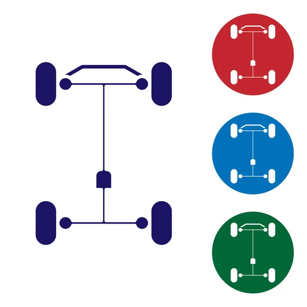 Blue Chassis auto pictogram geïsoleerd op witte achtergrond. Zet kleurpictogrammen in cirkelknoppen. Vector Illustratie — Stockvector