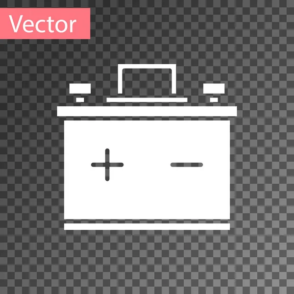 White Car battery icon isolated on transparent background. Accumulator battery energy power and electricity accumulator battery. Vector Illustration — Stock Vector