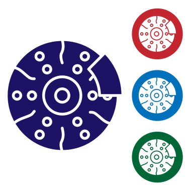 Caliper simgesi beyaz arkaplanda izole edilmiş mavi araba fren diski. Renk simgelerini daire düğmelerine ayır. Vektör İllüstrasyonu