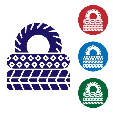 Mavi araba lastik ikonu beyaz arka planda izole edildi. Renk simgelerini daire düğmelerine ayır. Vektör İllüstrasyonu