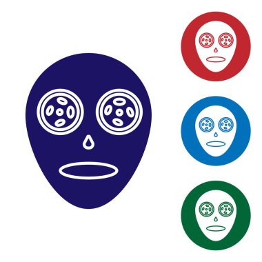 Mavi Yüz Kozmetik Maskesi simgesi beyaz arka planda izole edildi. Kozmetoloji, ilaç ve sağlık hizmetleri. Renk simgelerini daire düğmelerine ayır. Vektör İllüstrasyonu