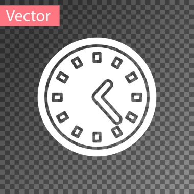 Şeffaf arkaplanda beyaz saat simgesi izole edildi. Zaman sembolü. Vektör İllüstrasyonu