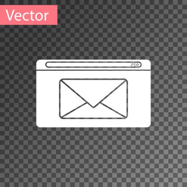 Saydam arka plan üzerinde izole beyaz posta ve e-posta kutsal kişilerin resmi. Zarf simgesi e-posta. E-posta iletisi işareti. Vektör çizim