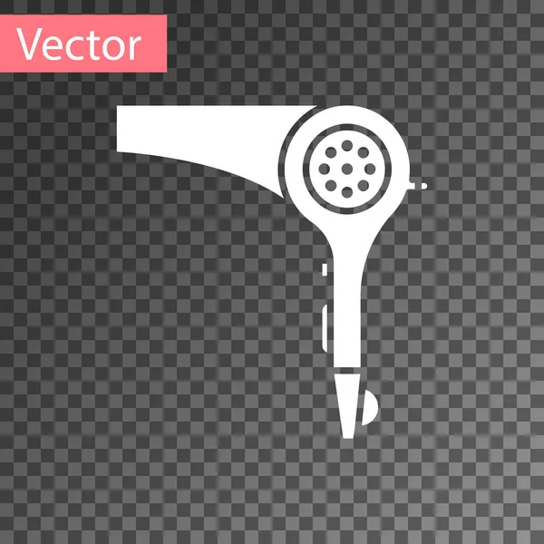 Secador de pelo blanco icono aislado sobre fondo transparente. Señal de secador de pelo. Símbolo de secado. Soplando aire caliente. Ilustración vectorial — Vector de stock