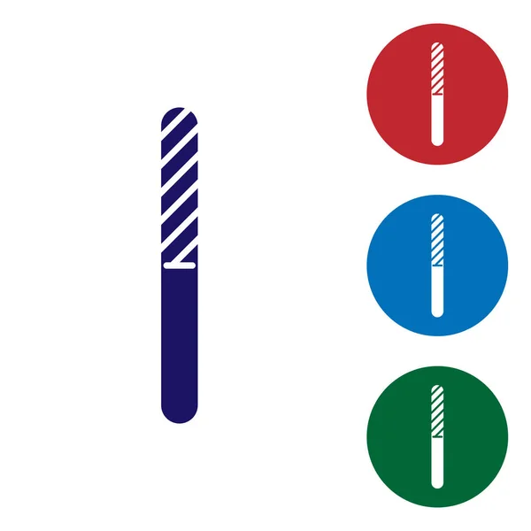 Blaues Nagelfeilen-Symbol isoliert auf weißem Hintergrund. Maniküre-Werkzeug. Farbsymbole in Kreis-Buttons setzen. Vektorillustration — Stockvektor