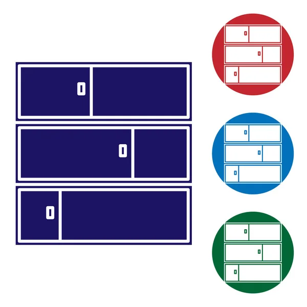 Ícone prateleira azul isolado no fundo branco. Sinal de prateleiras. Definir ícones de cor em botões de círculo. Ilustração vetorial — Vetor de Stock