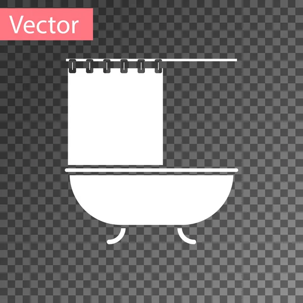 Weiße Badewanne mit offenem Duschvorhang-Symbol isoliert auf transparentem Hintergrund. Vektorillustration — Stockvektor