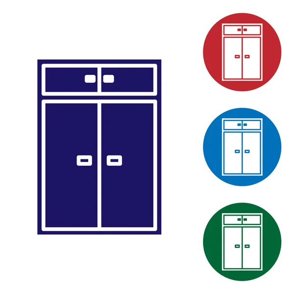 Blaues Kleiderschrank-Symbol isoliert auf weißem Hintergrund. Farbsymbole in Kreis-Buttons setzen. Vektorillustration — Stockvektor