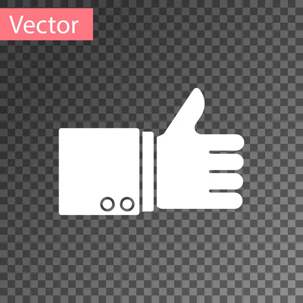 Witte Hand duim omhoog pictogram geïsoleerd op transparante achtergrond. Vector Illustratie — Stockvector