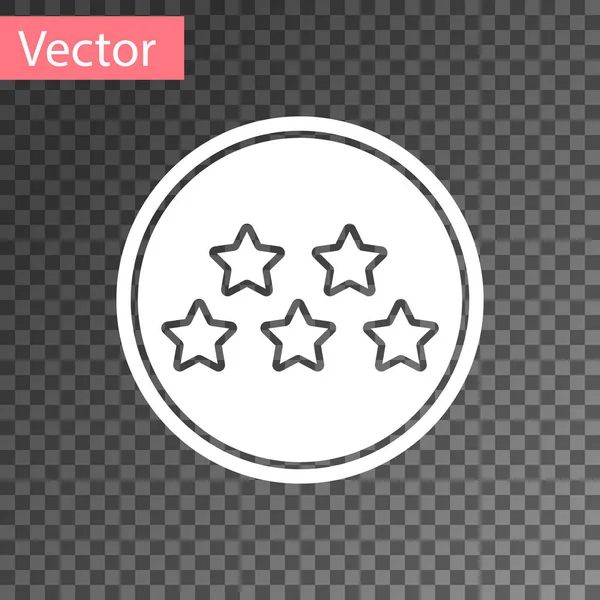 Weiße fünf Sterne Kundenbewertungssymbol isoliert auf transparentem Hintergrund. Favorit, beste Bewertung, Auszeichnungssymbol. Vektorillustration — Stockvektor