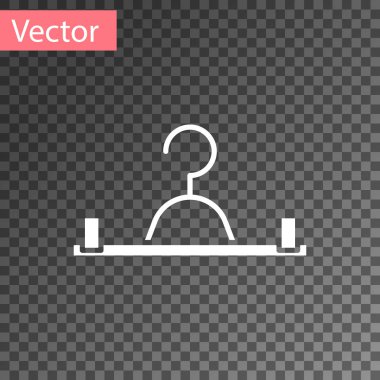 Beyaz Askı giysi ikonu şeffaf arka planda izole edildi. Vestiyer ikonu. Kıyafet servis sembolü. Çamaşır askı tabelası. Vektör İllüstrasyonu