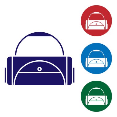 Beyaz arkaplanda mavi spor çanta simgesi izole edildi. Renk simgelerini daire düğmelerine ayır. Vektör İllüstrasyonu