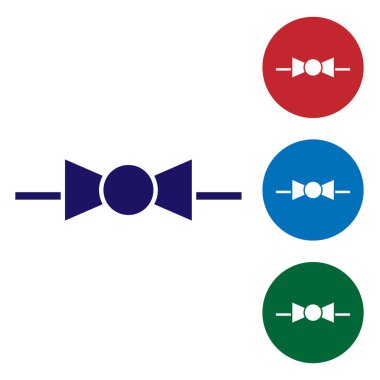 Beyaz arkaplanda mavi papyon simgesi izole edildi. Renk simgelerini daire düğmelerine ayır. Vektör İllüstrasyonu