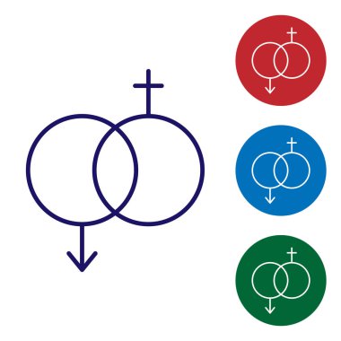 Mavi Cinsiyet simgesi beyaz arkaplanda izole edildi. Erkek ve kadın sembolleri. Seks sembolü. Sevgililer Günü konsepti. Renk simgelerini daire düğmelerine ayır. Vektör İllüstrasyonu