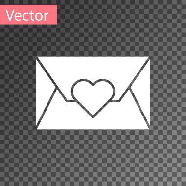 Beyaz Zarf, şeffaf arka planda izole edilmiş sevgililer günü kalp ikonu. Mesaj aşkım. Aşk ve romantizm mektubu. Vektör İllüstrasyonu