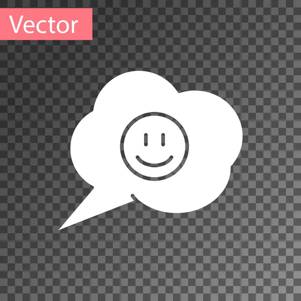 Weiße Sprechblase mit Lächeln Gesicht Symbol isoliert auf transparentem Hintergrund. Lächeln Emoticon. fröhliche Smiley-Chat-Symbol. Vektorillustration — Stockvektor