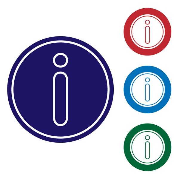 Icono de información azul aislado sobre fondo blanco. Establecer iconos de color en botones de círculo. Ilustración vectorial — Vector de stock