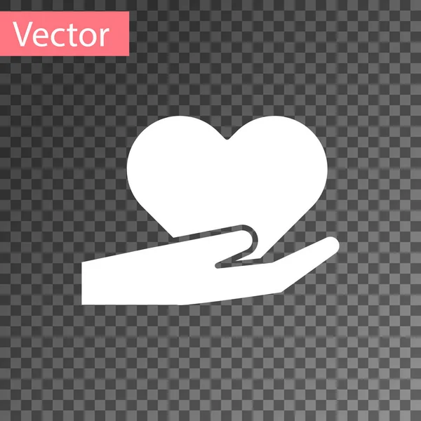 White Heart on hand icon isolated on transparent background. Hand giving love symbol. Valentines day symbol. Vector Illustration — Stock Vector