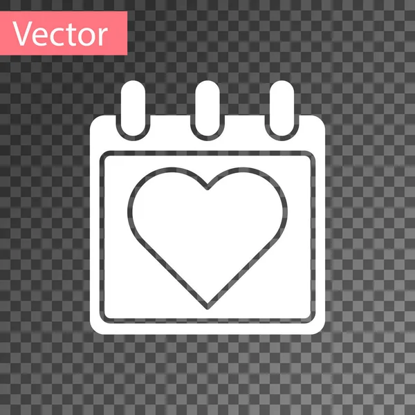 White Calendar with heart icon isolated on transparent background. Valentines day. Love symbol. February 14. Vector Illustration — 스톡 벡터
