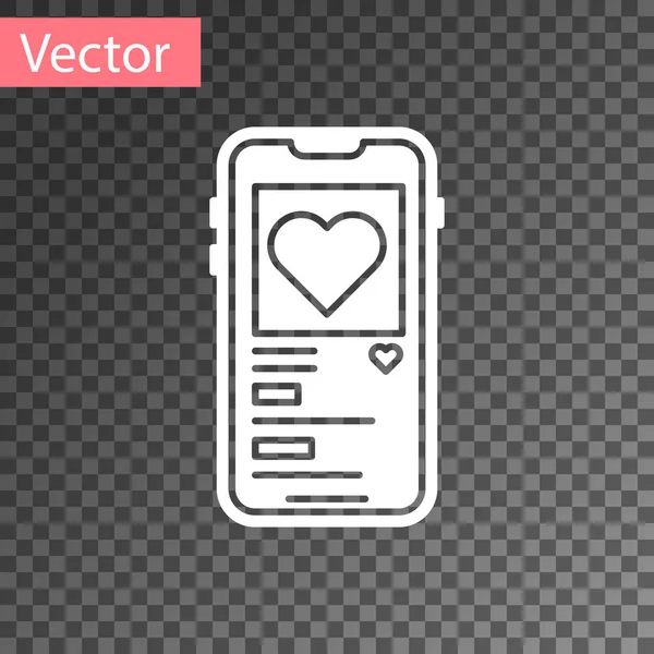 Weißes Handy mit Herz-Symbol isoliert auf transparentem Hintergrund. Valentinstag. Vektorillustration — Stockvektor