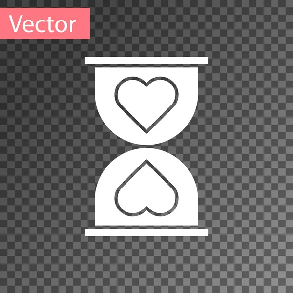 Weißes Herz in der Mitte alte Sanduhr Symbol isoliert auf transparentem Hintergrund. Valentinstag. Vektorillustration — Stockvektor