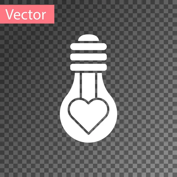 Weiße Herzform in einem Glühbirnen-Symbol isoliert auf transparentem Hintergrund. Liebessymbol. Valentinstag-Symbol. Vektorillustration — Stockvektor