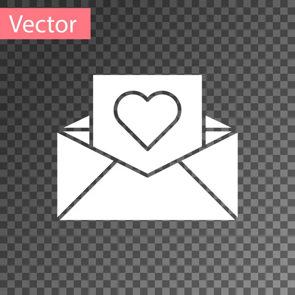 Weißer Umschlag mit Valentinsherz-Symbol isoliert auf transparentem Hintergrund. Botschaft Liebe. Brief Liebe und Romantik. Vektorillustration — Stockvektor