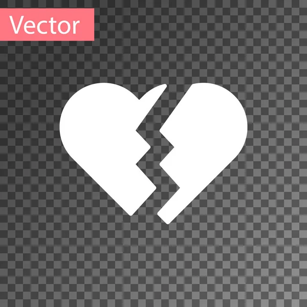 Corazón roto blanco o icono de divorcio aislado sobre fondo transparente. Símbolo de amor. Día de San Valentín. Ilustración vectorial — Vector de stock