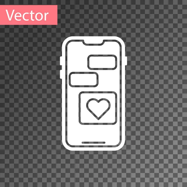 Белый мобильный телефон с иконкой сердца изолирован на прозрачном фоне. День Святого Валентина. Векторная миграция — стоковый вектор